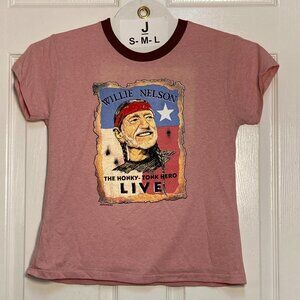 Willie Nelson original ladies tee "Honky Tonk Hero"red Large